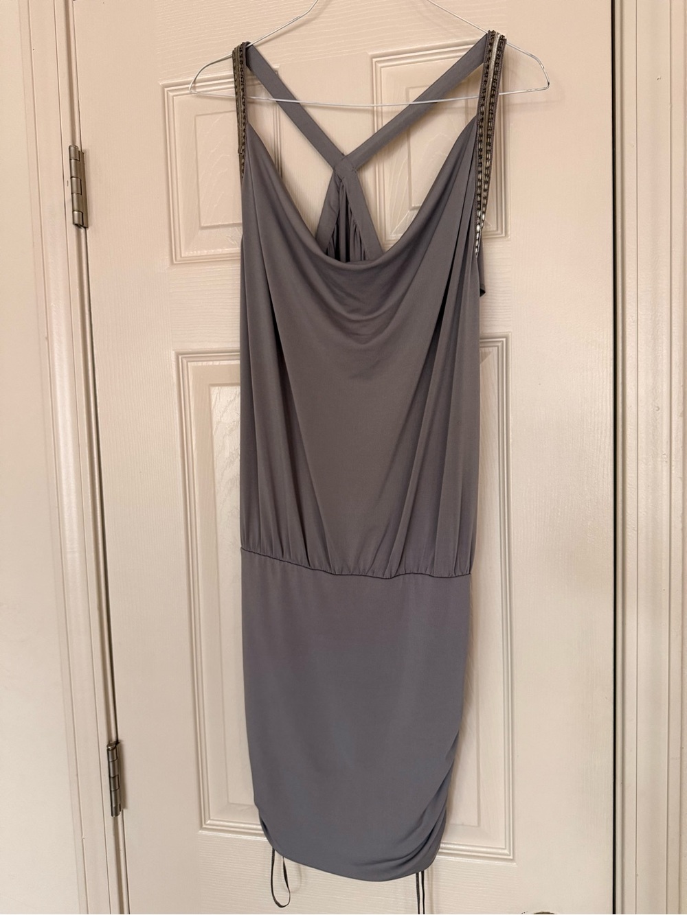 Guess Grey Cowl Neck Mini Dress with Cross Back Straps